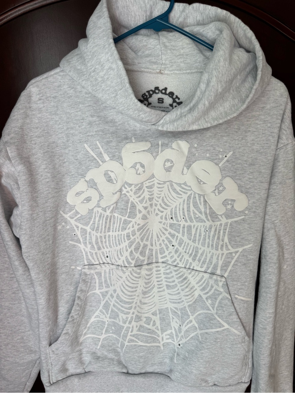 Women's Light Gray Cowl-Neck Sweatshirt with Spiderweb Graphic
